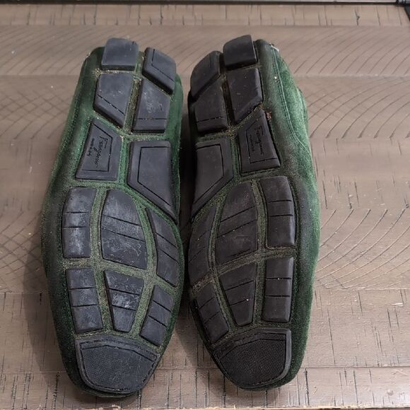 Salvatore Ferragamo Billy 2 Green Suede Driving Loafers Sz 9 - Picture 12 of 13